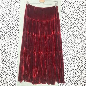 Vintage Red Crushed Velvet Prairie Midi Skirt